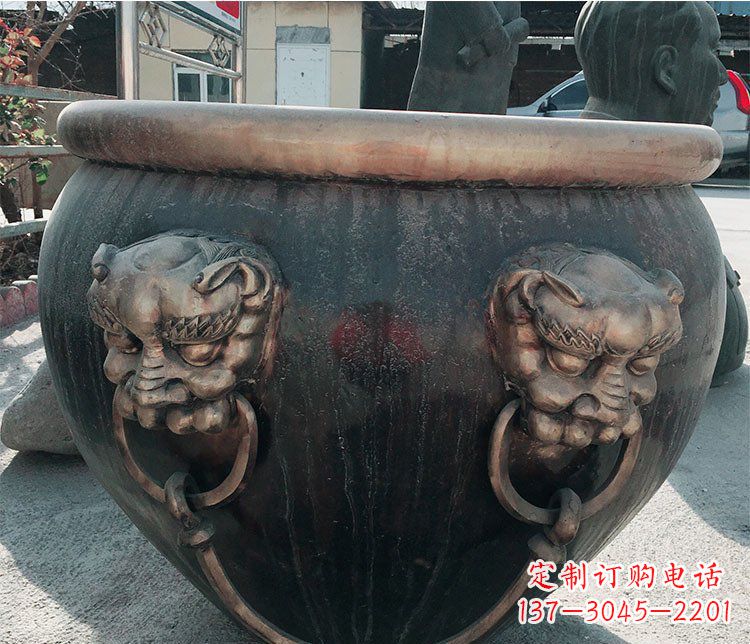 南阳铜雕圆形荷花水缸雕塑 (6)