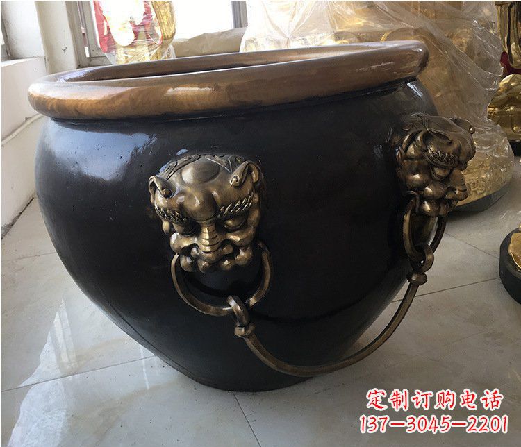 南阳铜雕圆形荷花水缸雕塑 (5)