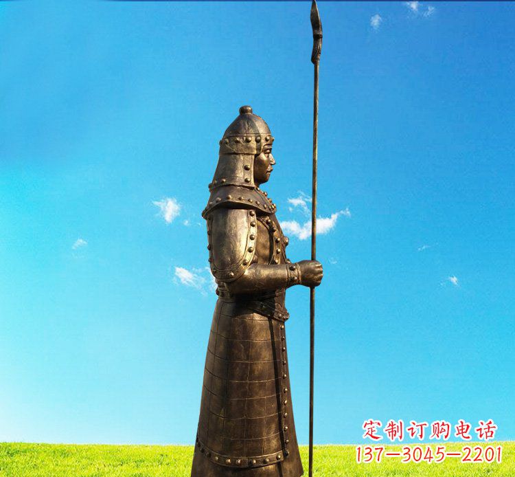 南阳铜雕战士站岗古代人物雕塑