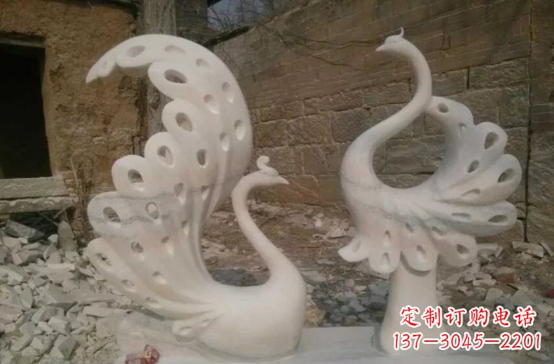 南阳晚霞红抽象石雕孔雀
