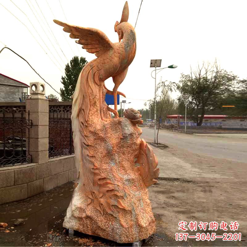 南阳晚霞红大理石瑞鸟凤凰雕塑