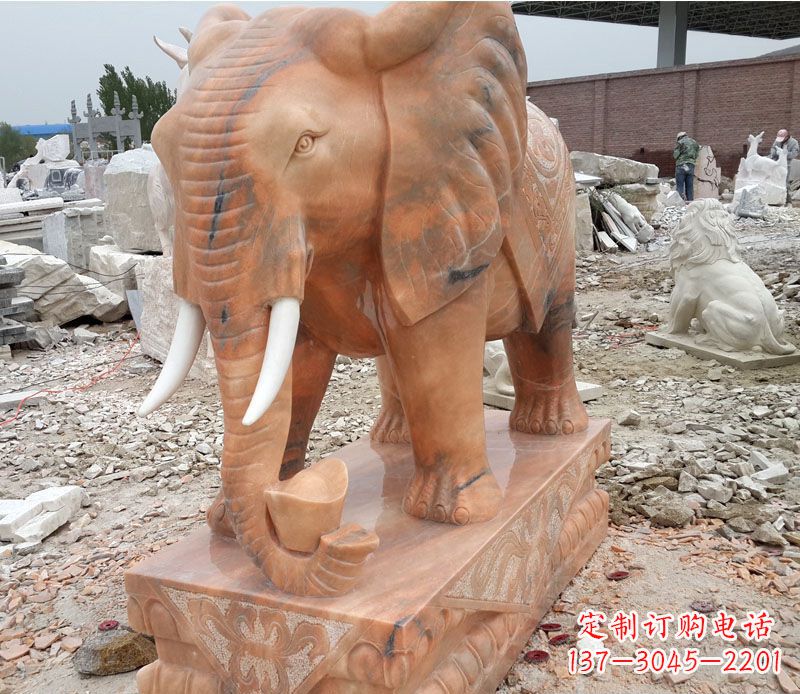 南阳晚霞红大象招财石雕