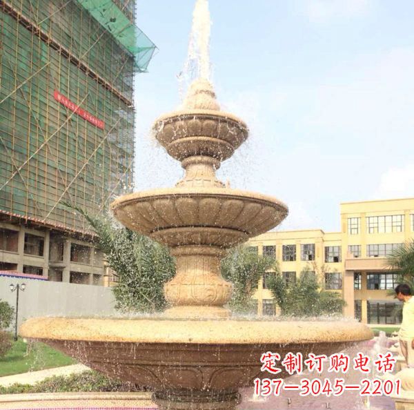 南阳晚霞红大型多层喷泉石雕