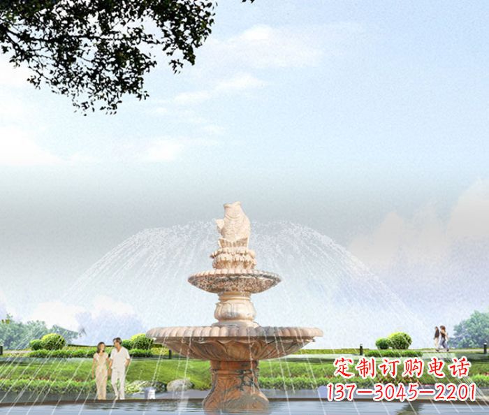 南阳晚霞红多层大型石雕喷泉 (4)