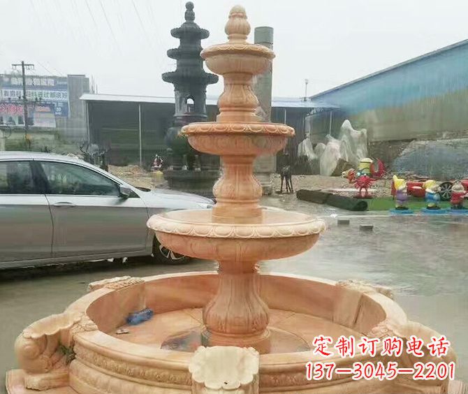 南阳晚霞红多层大型石雕喷泉 (3)