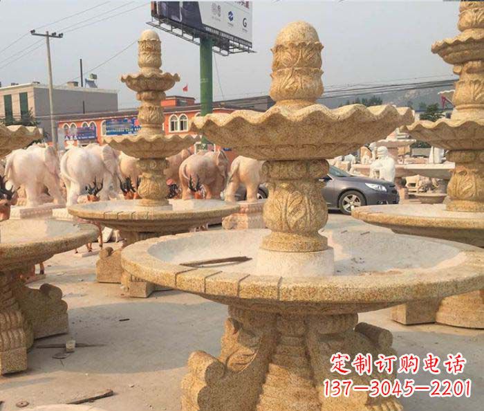 南阳晚霞红多层大型石雕喷泉