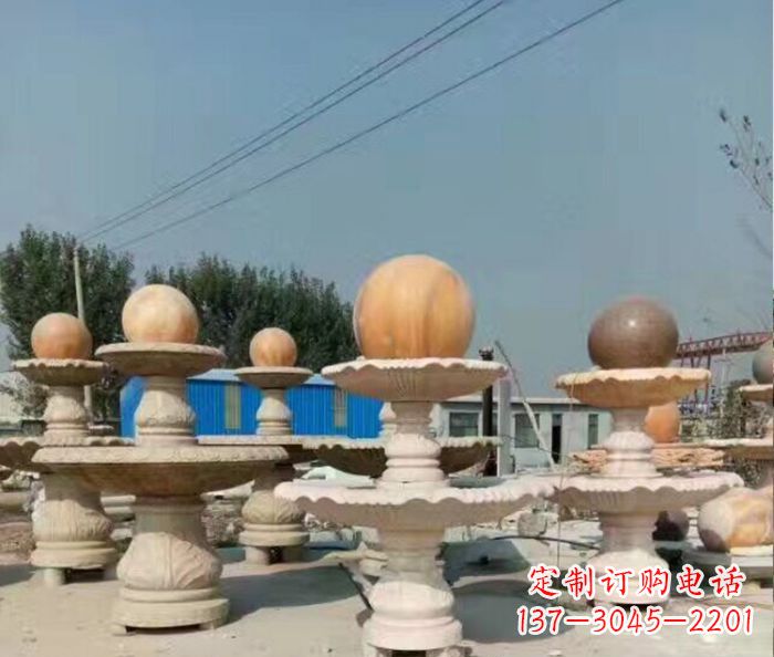 南阳晚霞红多层风水球喷泉石雕