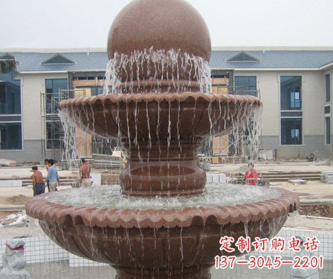 南阳晚霞红风水球多层喷泉石雕 (2)