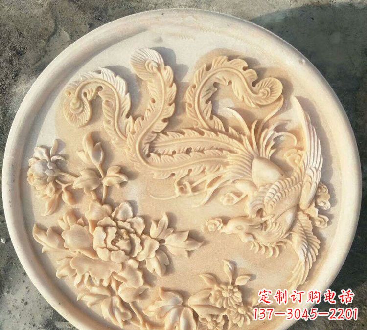 南阳晚霞红凤凰牡丹石浮雕