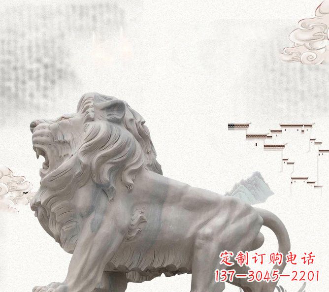 南阳晚霞红公园动物仿真狮子石雕