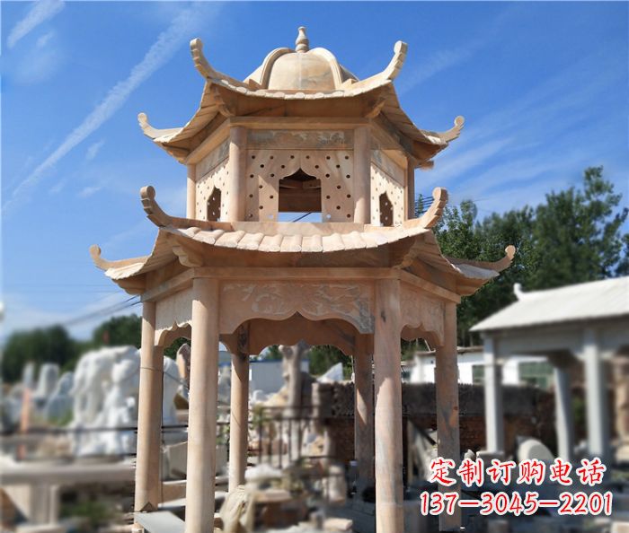 南阳晚霞红公园双层六角凉亭石雕