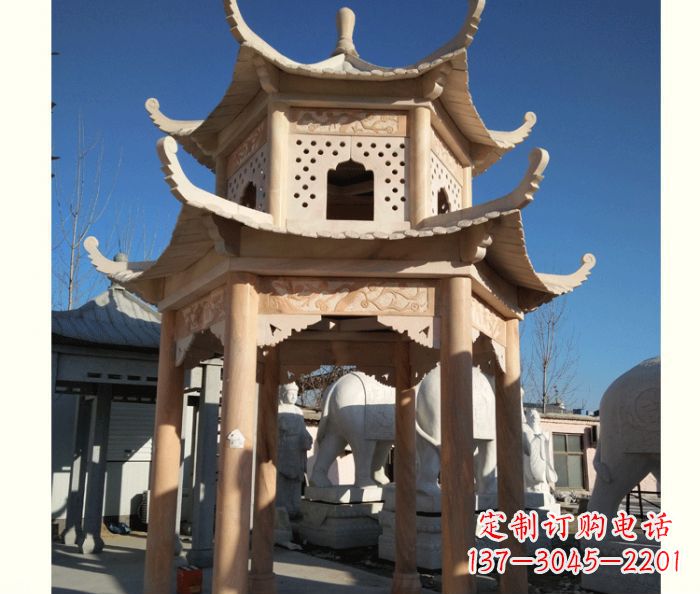 南阳晚霞红公园双层六角凉亭石雕 (2)