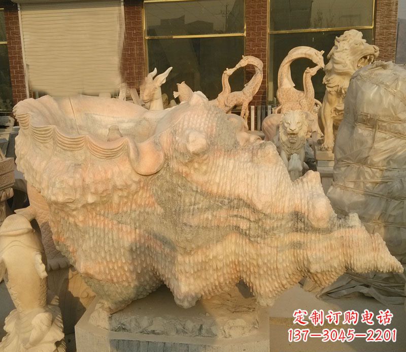 南阳晚霞红海螺石雕