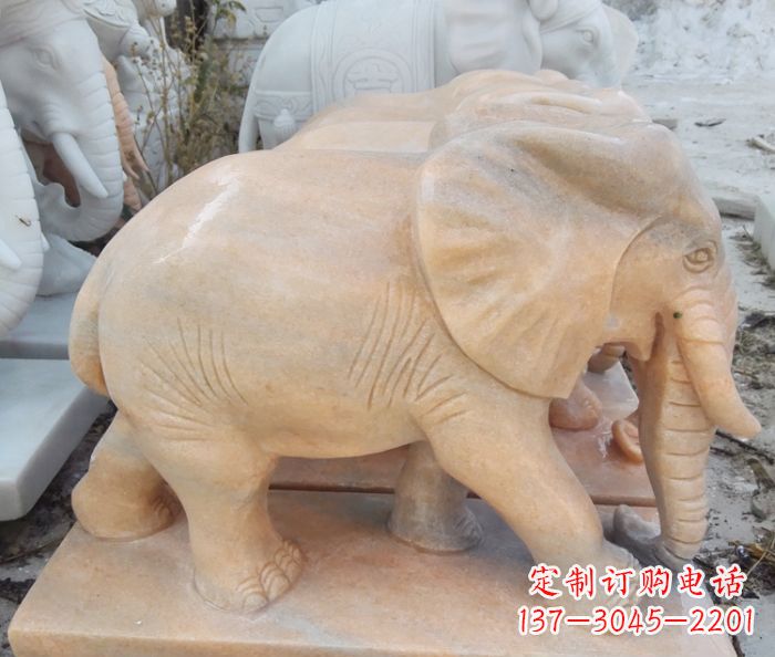 南阳晚霞红吉祥如意大象石雕 (3)