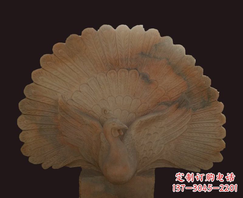 南阳晚霞红开屏孔雀石雕