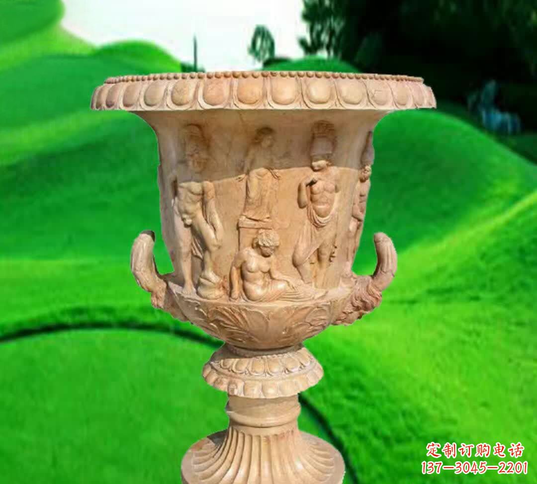 南阳晚霞红欧式花盆石雕