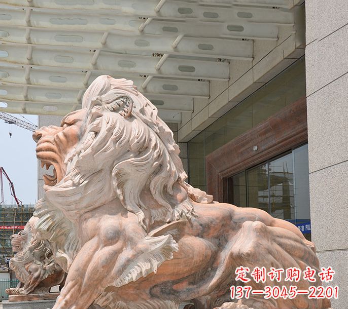 南阳晚霞红欧式狮子石雕 (3)