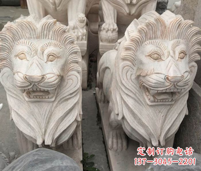 南阳晚霞红欧式狮子石雕 (2)