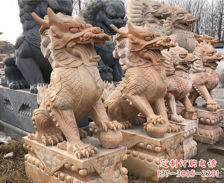 南阳晚霞红麒麟石雕 (2)