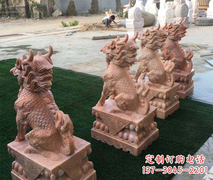 南阳晚霞红麒麟招财镇宅石雕