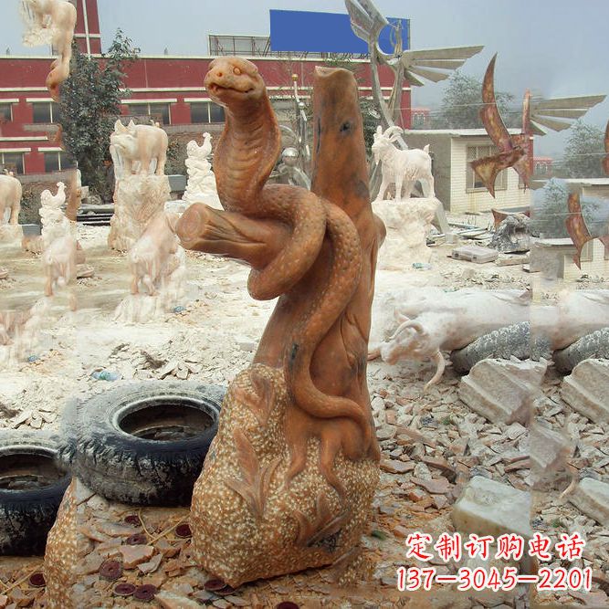南阳晚霞红蛇石雕-12生肖动物雕塑
