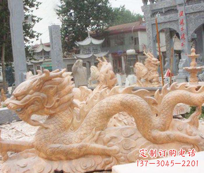 南阳晚霞红生肖龙石雕