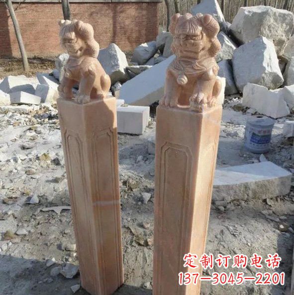 南阳晚霞红狮子拴马桩