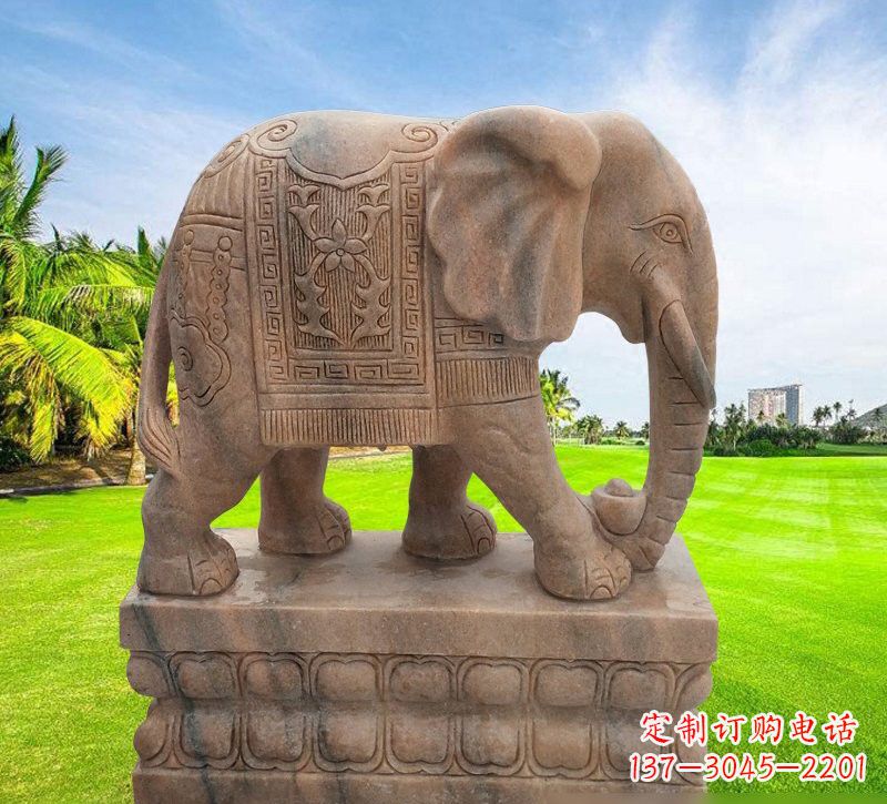 南阳晚霞红石雕大象 (2)