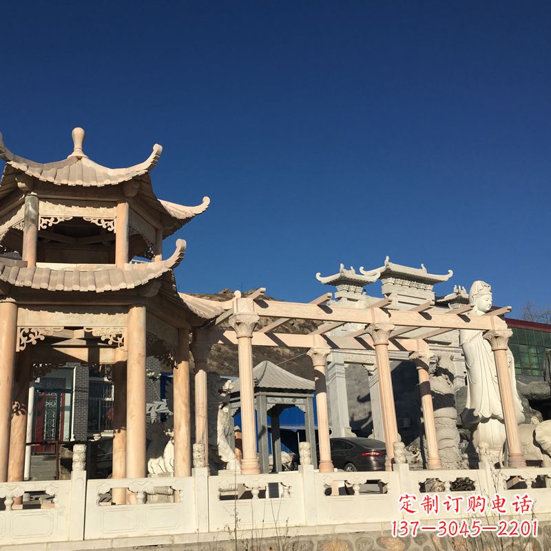 南阳晚霞红石雕凉亭花架