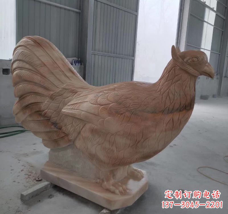 南阳晚霞红石雕母鸡