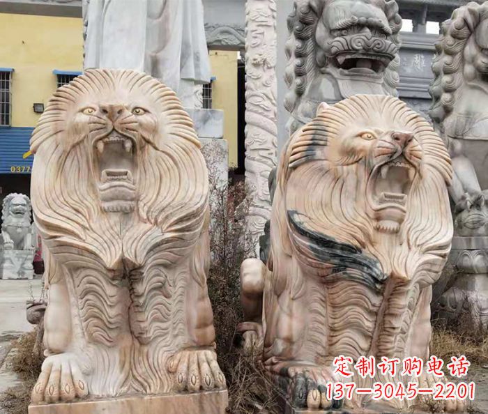 南阳晚霞红石雕欧式石狮子