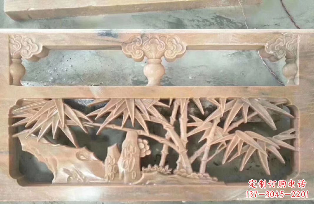 南阳晚霞红石浮雕栏板户外摆件园林景观雕塑
