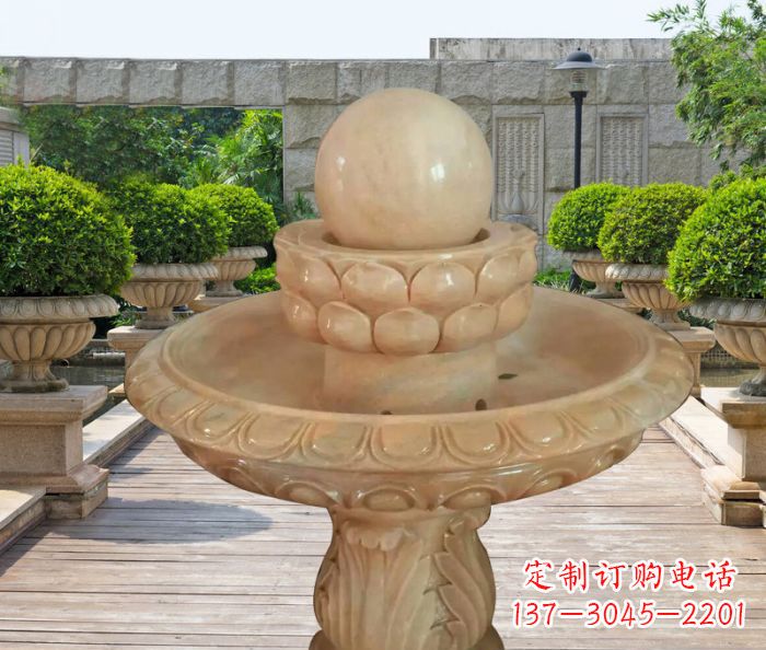 南阳晚霞红双层风水球公园喷泉石雕 (2)