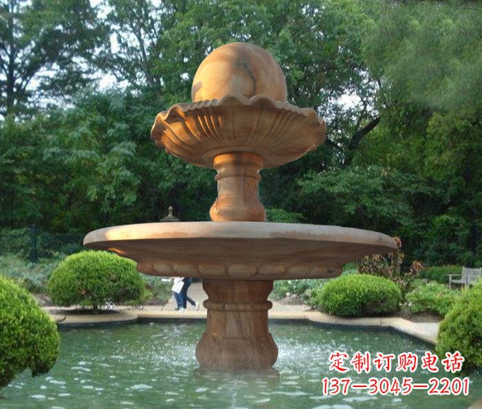 南阳晚霞红双层风水球喷泉公园石雕