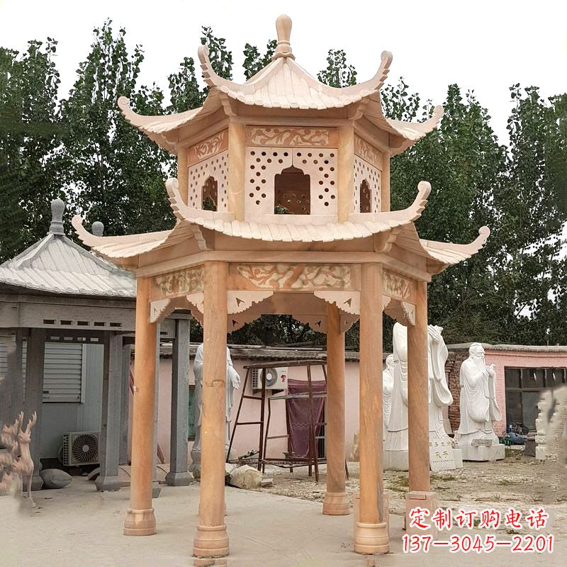 南阳晚霞红双层石凉亭
