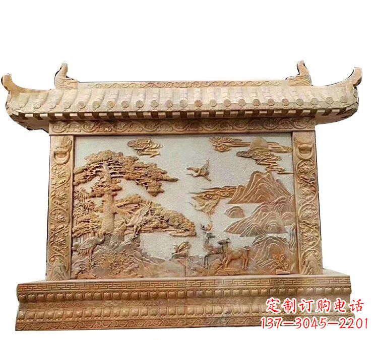 南阳晚霞红松鹤延年浮雕影壁