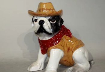 南阳任性可爱的牛仔造型斗牛犬雕塑