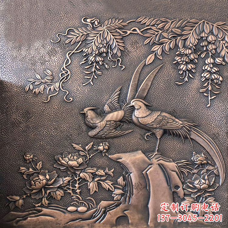 南阳喜鹊紫铜浮雕装饰画