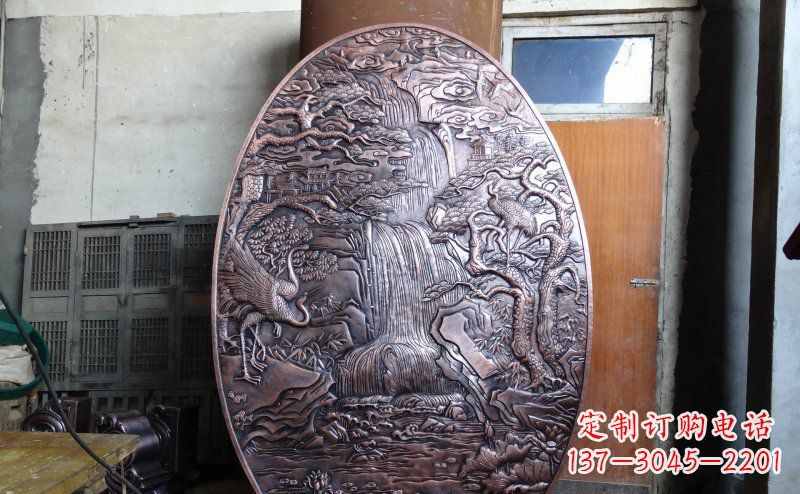 南阳仙鹤松林瀑布古代园林景观铜浮雕