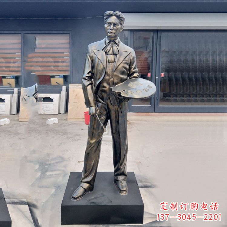 南阳现代画家徐悲鸿雕塑-玻璃钢仿铜名人雕像