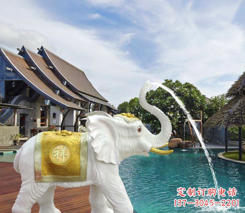 南阳祥瑞汉白玉喷泉喷水大象