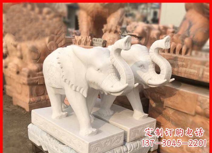 南阳象鼻朝天的大象汉白玉招财石雕