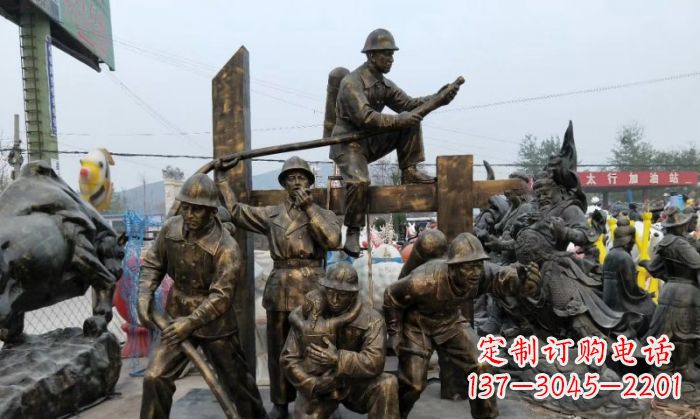 南阳消防战士人物铜雕