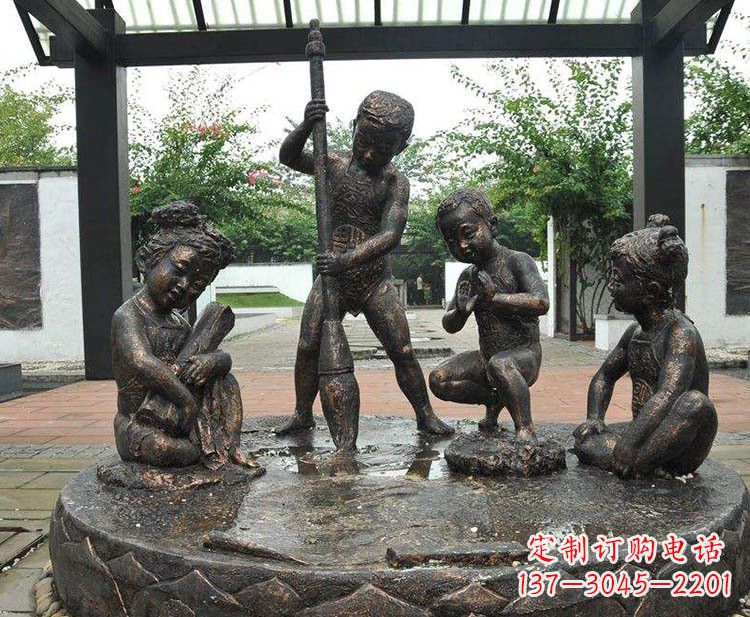 南阳小孩写大字铜雕小品