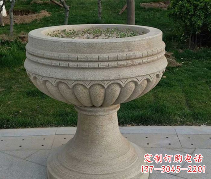 南阳小区大理石花盆摆件石雕