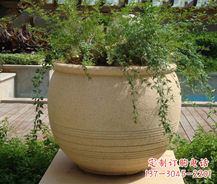 南阳小区景观大理石花盆石雕 (2)