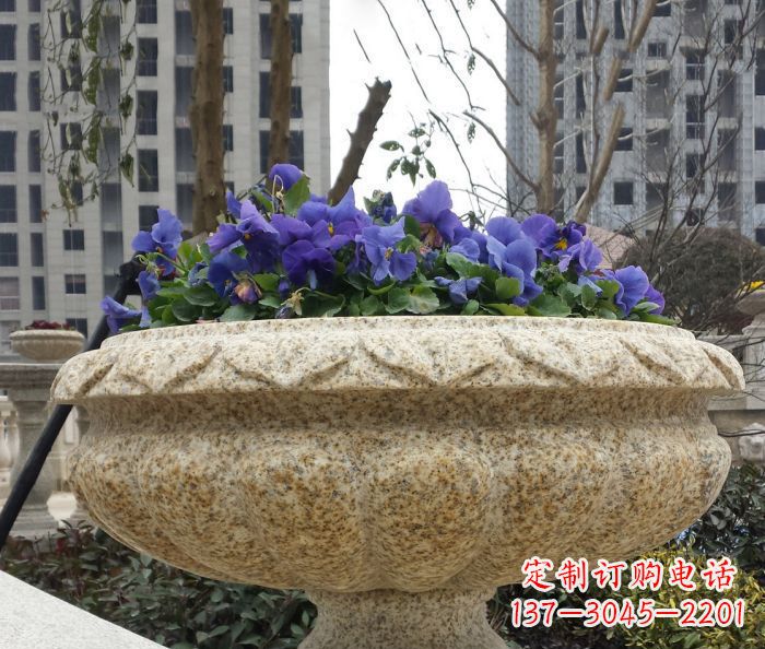 南阳小区景观大理石花盆石雕 