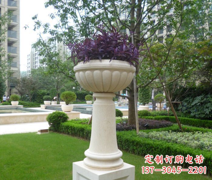 南阳小区景观汉白玉花盆石雕 (2)