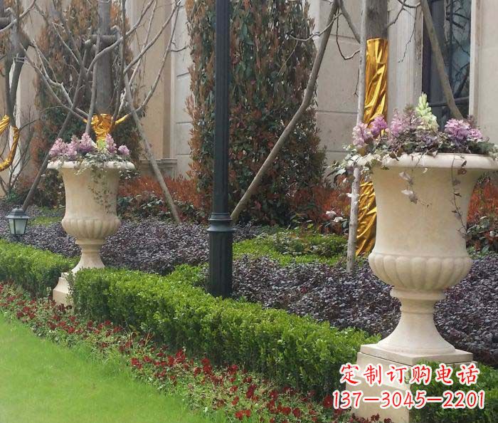 南阳小区景观汉白玉花盆石雕