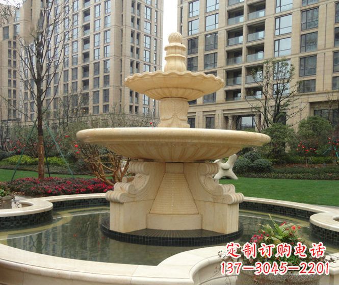 南阳小区景观晚霞红多层喷泉石雕 (3)